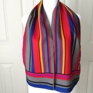 ELORIAN ORIGINAL Vintage SCARF 100% Polyester Red Purple Blue Stripes Japan Made